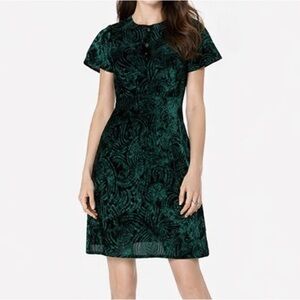 Michael Kors Burnout Velvet Dress Emerald Black Sz 12 NWT $225 Empire Waist
